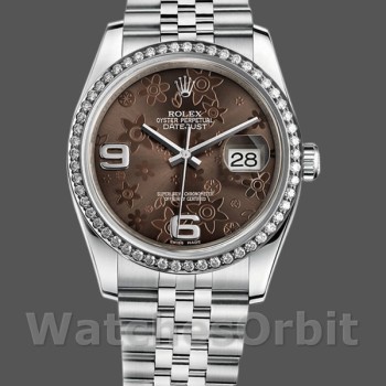 Replica Rolex Datejust 36 mm Unisex-116244-Acciaio inossidabile-Calendario floreale cioccolato Unisex-116244