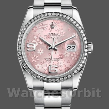 Replica Rolex Datejust 36 mm Donna-116244-Acciaio inossidabile-Comparto floreale rosa Rosa