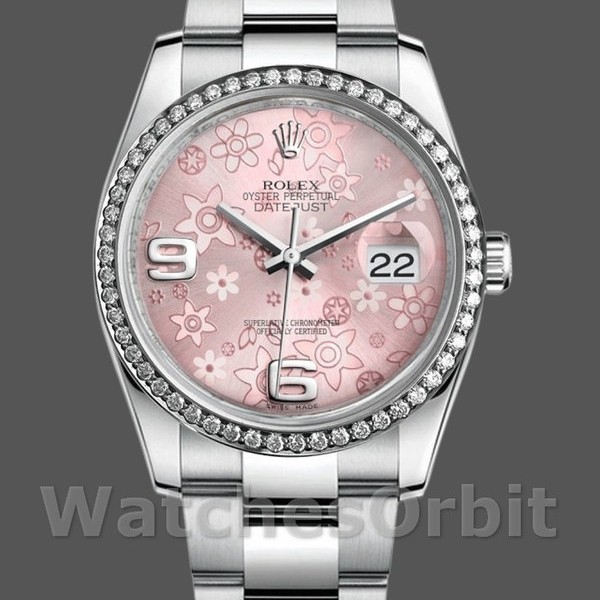 Replica Rolex Datejust 36 mm Donna-116244-Acciaio inossidabile-Comparto floreale rosa Rosa