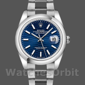 Replica Rolex Datejust 36 mm Unisex-126200-Comparto a onde con motivo blu-Acciaio inossidabile Blu