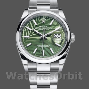 Replica Rolex Datejust 36 mm Unisex-126200-Calendario verde oliva con motivo a palme-Calendario in acciaio inossidabile verde<br />
