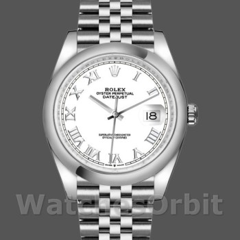 Replica Rolex Datejust 36 mm Unisex-126200-Acciaio inossidabile-Comparatore romano bianco Unisex-126200