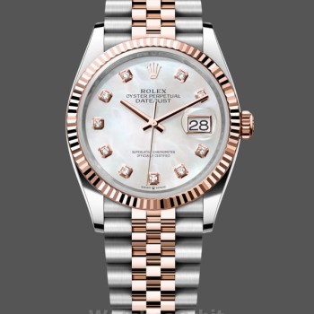 Replica Rolex Day Date 36-128238 0051, oro giallo, quadrante con pavé di diamanti arcobaleno, lunetta scanalata diamantata, Unisex