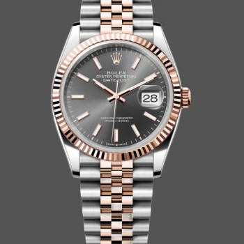 Replica Rolex Datejust-126231 unisex, bicolore acciaio inossidabile e oro rosa, quadrante grigio rodio Quadrante grigio rodio
