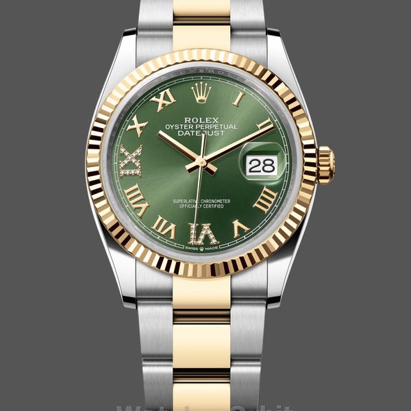 Replica Rolex Datejust 36 mm Unisex-126233-Comparto verde oliva-Orlo giallo e Oystersteel verde