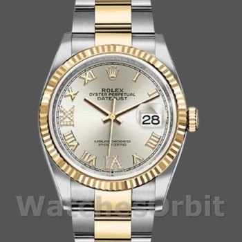 Replica Rolex Datejust 36mm Unisex-126233-Argento Quadrante con numeri romani Argento