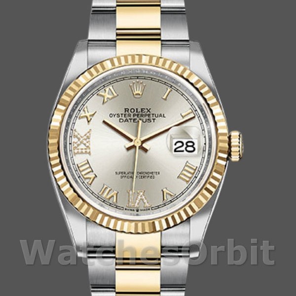 Replica Rolex Datejust 36mm Unisex-126233-Argento Quadrante con numeri romani Argento