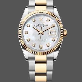 Replica Rolex Datejust 36 mm Unisex-126233-White MOP Quadrante di diamanti Bianco
