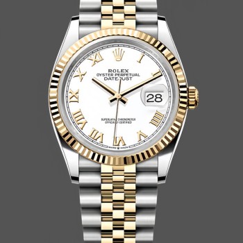 Replica Rolex Datejust 36mm Unisex-126233-quadrante romano bianco- lunetta scanalata Bianco
