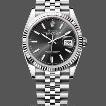 Replica Rolex Datejust 36 mm Unisex-126234-Ghiera scanalata-Calendario nero Indice Nero