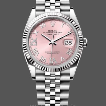 Replica Rolex Datejust 36mm Unisex-126234-Lunetta scanalata-Calendario rosa Rosa
