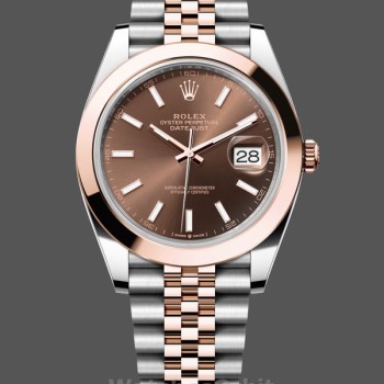 Replica Rolex Datejust 41 mm Uomo-126301-oro rosa-indice marrone quadrante cioccolato Quadrante cioccolato