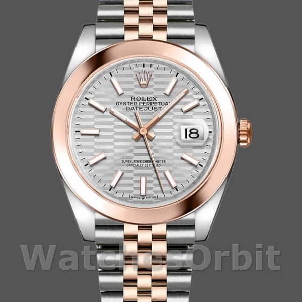 Replica Rolex Datejust 41 mm Uomo-126301-oro rosa-argento quadrante con motivo scanalato Argento