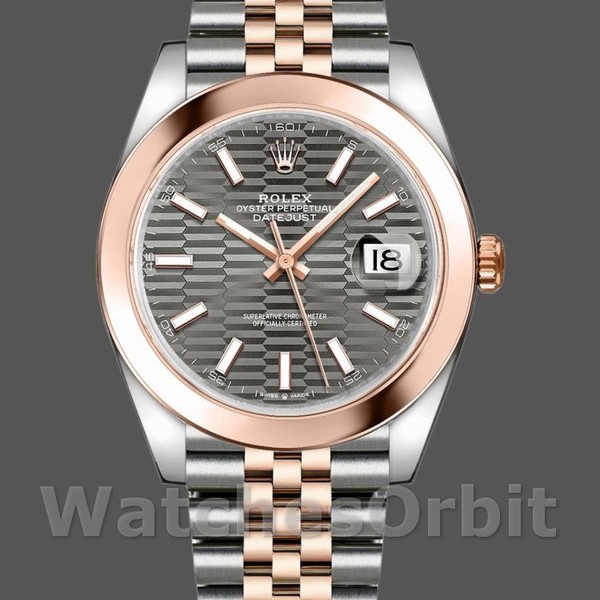Replica Rolex Datejust 41 mm Uomo-126301-oro rosa-argento grigio quadrante a motivi scanalati Grigio
