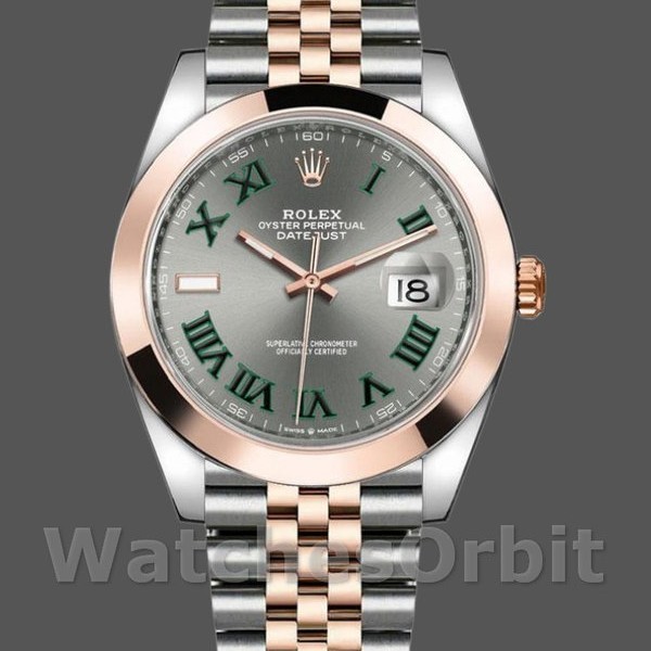 Replica Rolex Datejust 41 mm Uomo-126301-oro rosa-argento grigio quadrante Wimbledon grigio