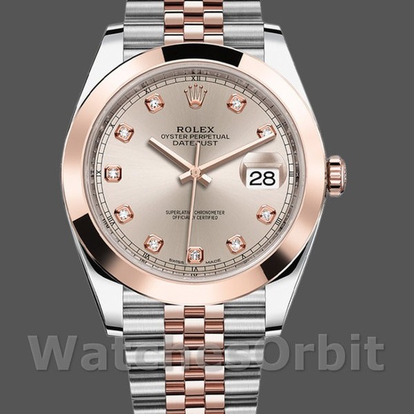 Replica Rolex Datejust 41 mm Uomo-126301-Oro rosa-Diamanti Quadrante Sundust<br />