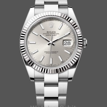 Replica Rolex Datejust 41 mm Uomo-126334 0003-Ghiera scanalata-Calendario argento Argento