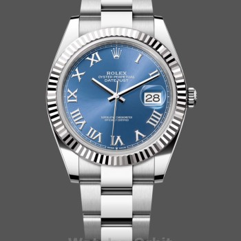 Replica Rolex Datejust 41 mm Uomo-126334 0025-Ghiera scanalata-Calendario romano blu Blu