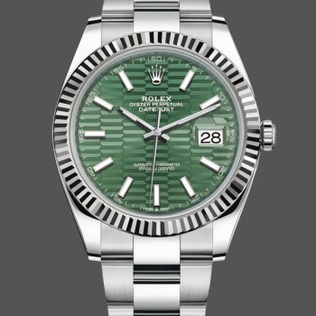 Replica Rolex Datejust 41 mm Uomo-126334 0029-Ghiera scanalata-Motivo verde Quadrante verde