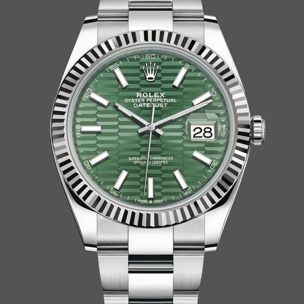 Replica Rolex Datejust 41 mm Uomo-126334 0029-Ghiera scanalata-Motivo verde Quadrante verde