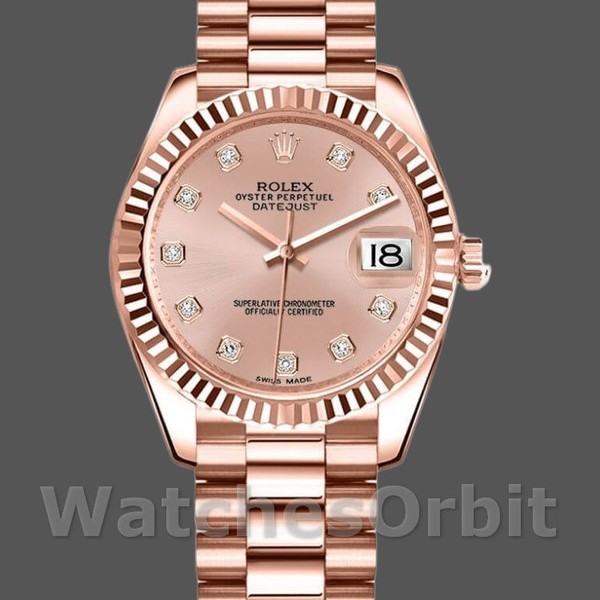 Replica Rolex Datejust 31 mm Donna-178275-Dal quadrante rosa con diamanti-oro rosa