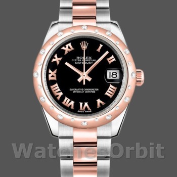 Replica Rolex Datejust 31 mm Donna-178341-Calendario nero a numeri romani Nero