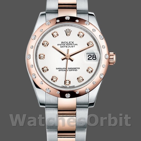 Replica Rolex Datejust 31 mm Donna-178341-Madreperla bianca Quadrante con diamanti MOP