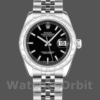 Replica Rolex Datejust 31 mm Donna-178344-Contatore nero-Acciaio inossidabile Nero