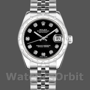 Replica Rolex Datejust 31 mm Donna-178344-Calrante nero con diamanti-Bracciale Giubileo Nero