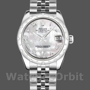 Replica Rolex Datejust 31 mm Donna-178344-Madreperla bianca Quadrante di diamanti MOP