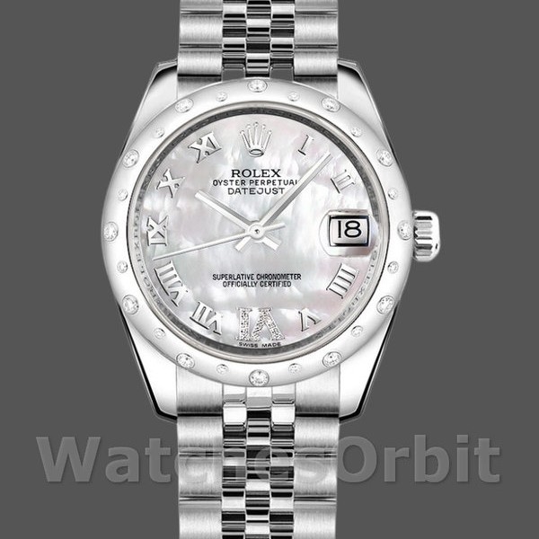 Replica Rolex Datejust 31 mm Donna-178344-Madreperla bianca Quadrante di diamanti MOP