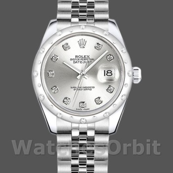 Replica Rolex Datejust 31 mm Donna-178344-Argento quadrante diamantato-Argento acciaio inox<br />