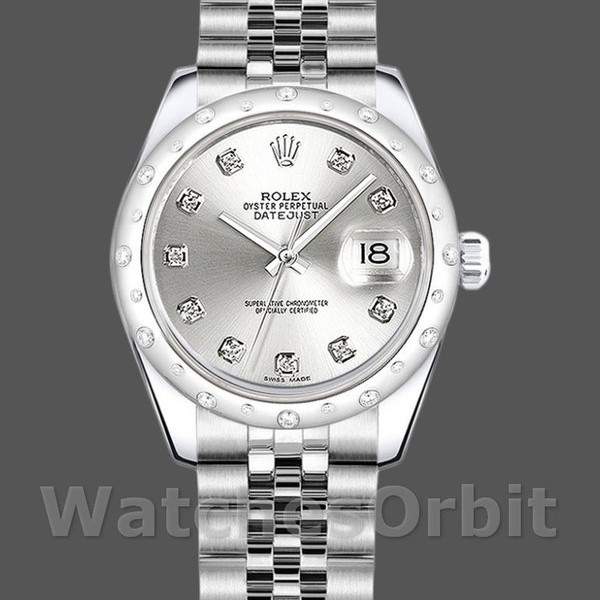 Replica Rolex Datejust 31 mm Donna-178344-Argento quadrante diamantato-Argento acciaio inox<br />