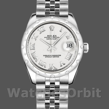 Replica Rolex Datejust 31 mm Donna-178344-Calendario romano bianco-Acciaio inossidabile Bianco