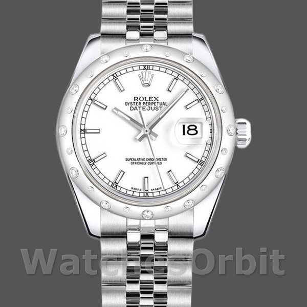 Replica Rolex Datejust 31 mm Donna-178344-Calrante bianco-Acciaio inossidabile Bianco