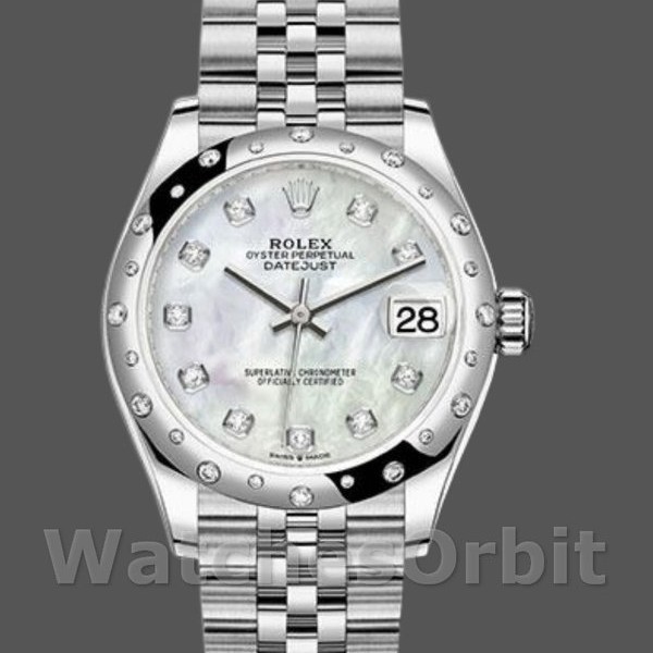 Replica Rolex Datejust 31 mm Donna-178344-Madreperla bianca Quadrante di diamanti MOP