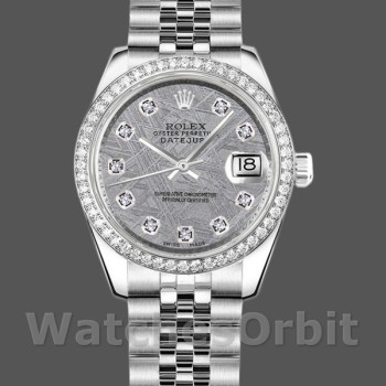 Replica Rolex Datejust-178384 da donna, 31 mm, quadrante grigio meteorite, lunetta con diamanti, Lady Meteorite Grigio