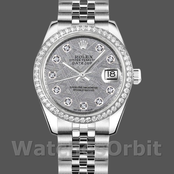 Replica Rolex Datejust-178384 da donna, 31 mm, quadrante grigio meteorite, lunetta con diamanti, Lady Meteorite Grigio