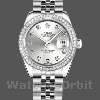 Replica Rolex Datejust-178384 da donna, 31 mm, quadrante argento con diamanti, lunetta con diamanti, Lady Silver