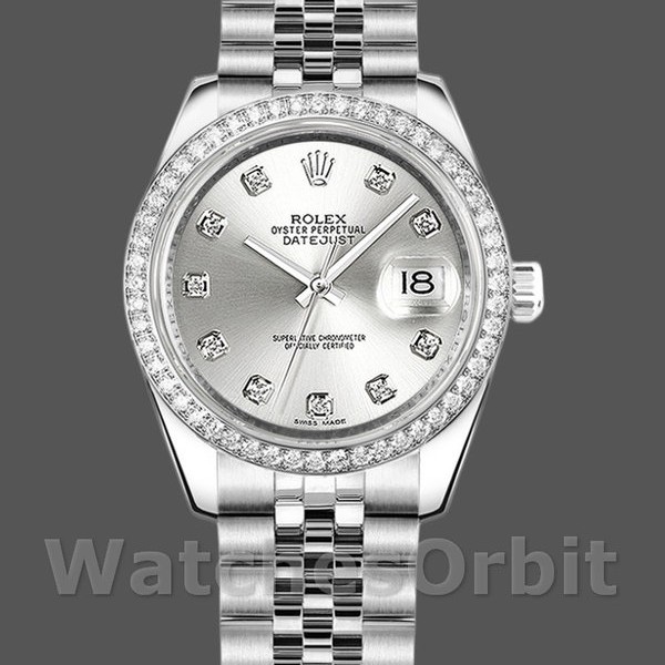 Replica Rolex Datejust-178384 da donna, 31 mm, quadrante argento con diamanti, lunetta con diamanti, Lady Silver