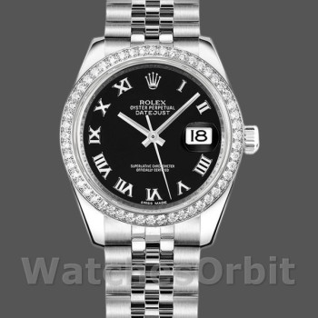 Replica Rolex Datejust 31 mm Donna-178384-Calendario romano nero-Acciaio inossidabile Nero