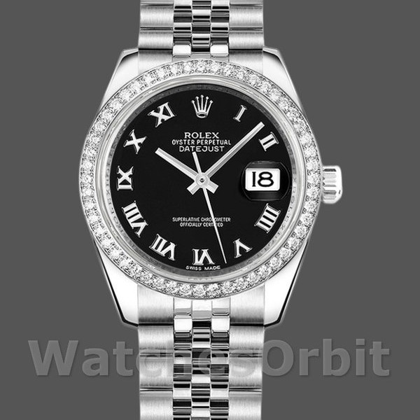 Replica Rolex Datejust 31 mm Donna-178384-Calendario romano nero-Acciaio inossidabile Nero