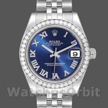 Replica Rolex Datejust 31 mm Donna-178384-Comparatore romano blu-Acciaio inossidabile Blu