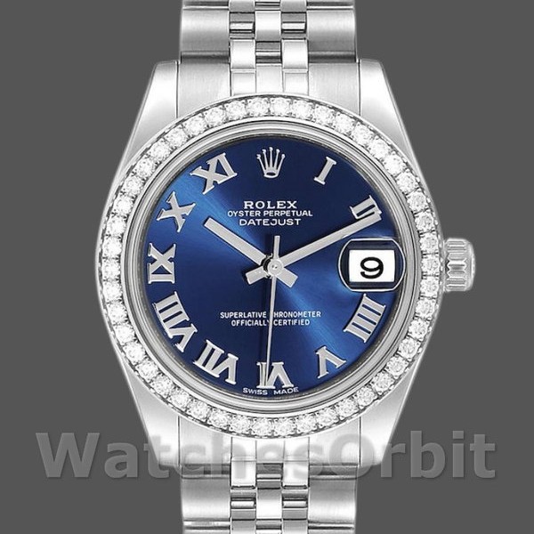 Replica Rolex Datejust 31 mm Donna-178384-Comparatore romano blu-Acciaio inossidabile Blu