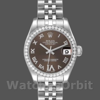Replica Rolex Datejust 31 mm Donna-178384-Contatore marrone con diamanti-Acciaio inossidabile Marrone<br />