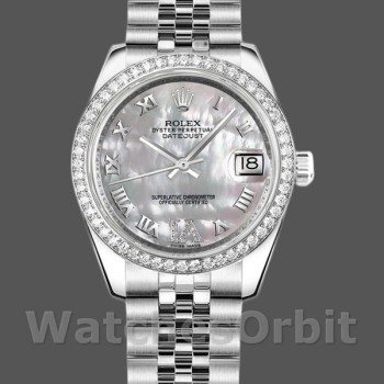 Replica Rolex Datejust 31 mm Donna-178384-Comparto bianco madreperla-Diamanti MOP