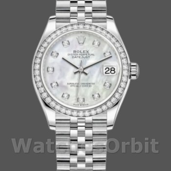 Replica Rolex Datejust 31 mm Donna-178384-Madreperla bianca Quadrante con diamanti MOP