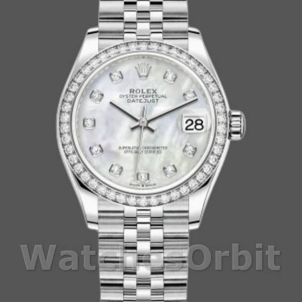 Replica Rolex Datejust 31 mm Donna-178384-Madreperla bianca Quadrante con diamanti MOP