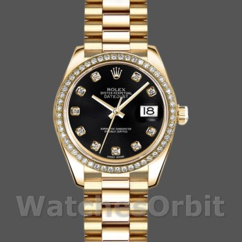 Replica Rolex Datejust 26 mm Donna-179138-Calendario nero con diamanti Nero