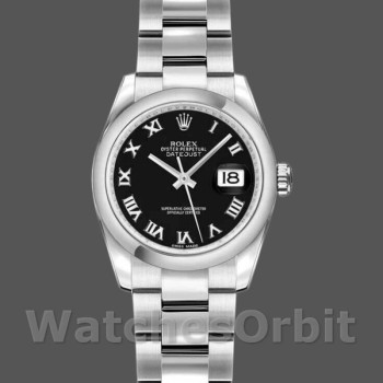 Replica Rolex Datejust 26 mm Donna-179160-Black Roman Dial-Oyster Bracelet Nero